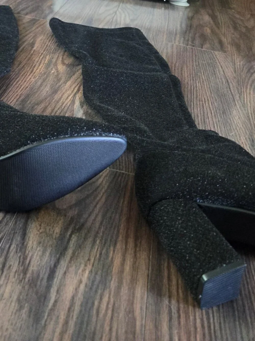 Sexy Black & Sparkly Metallic Thigh-High Block Heeled Boots NWOT/SIZE 8